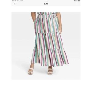 Ava & Viv Green Tiered Maxi Skirt Resort Wear
